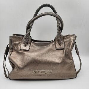 Salvatore Ferragamo Metallic Bronze Leather Satchel..Auth.